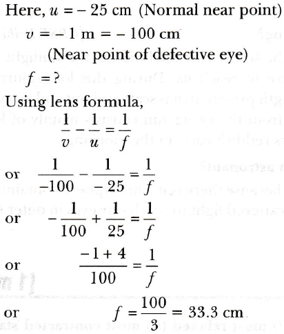 Make a diagram to show how hypermetropia is corrected. The near point of a hypermetropic eye ¡s 1 m. What ¡s the power of a lens required to correct this defect? Assume that near point of the normal eye is 25 cm.